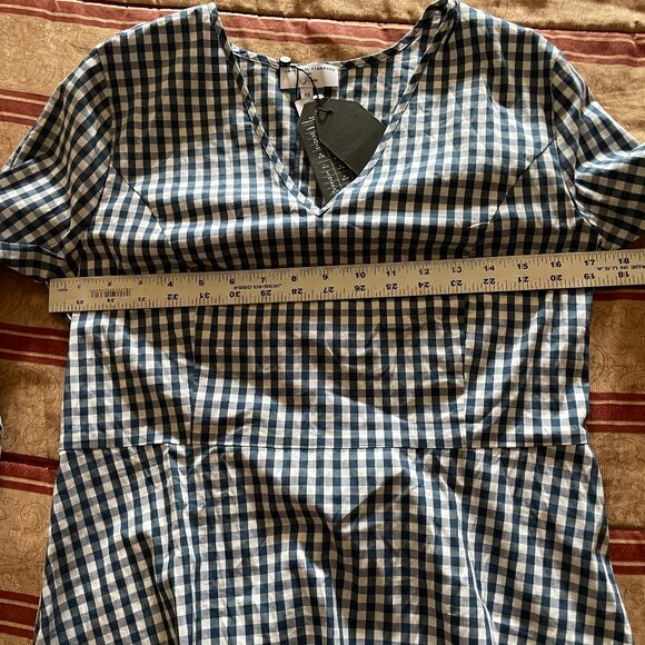 J. Crew Universal Standard Gingham Top Navy/White Tie Sleeve Size XS NWT - Picture 10 of 10